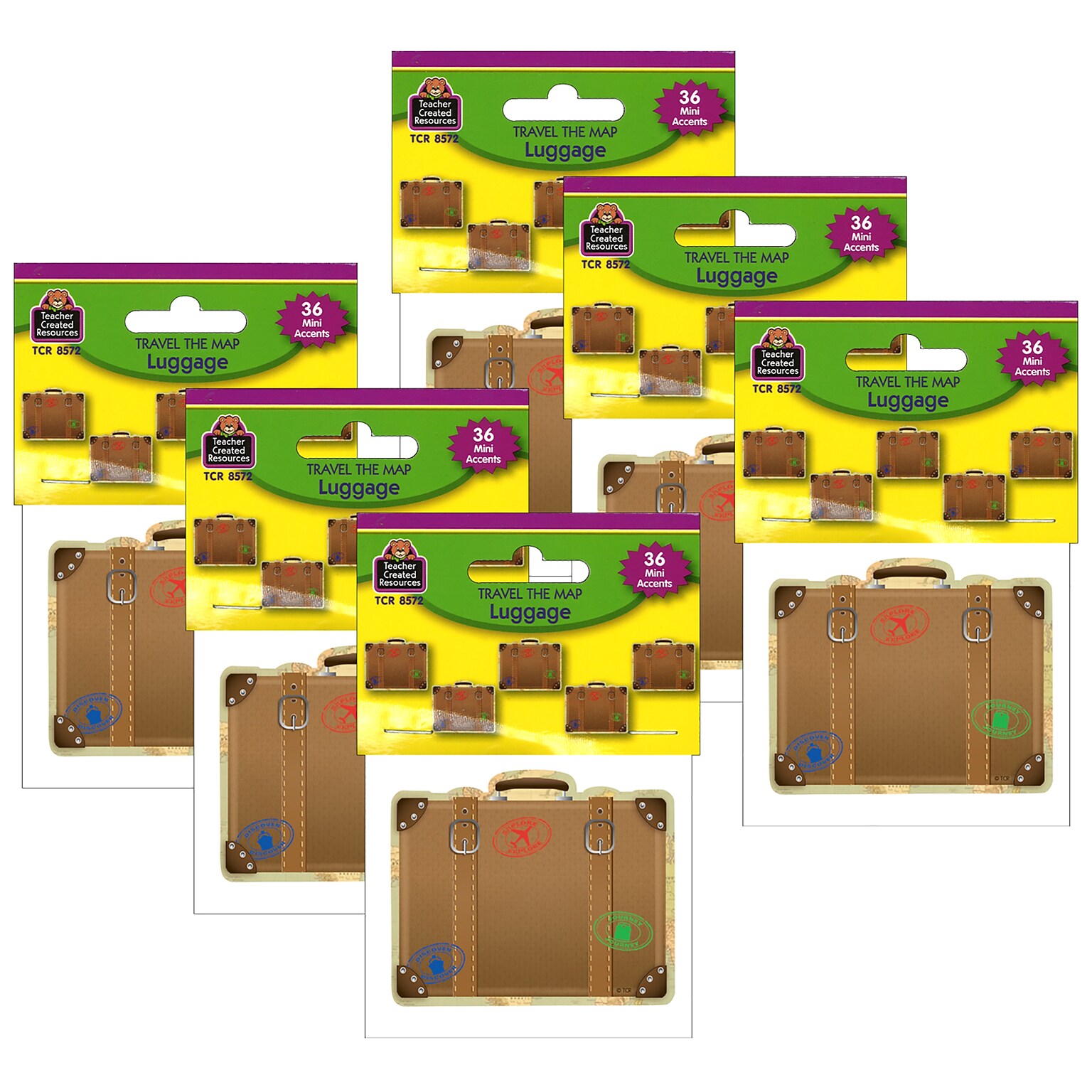 Teacher Created Resources Travel the Map Luggage Mini Accents, 36 Per Pack, 6 Packs (TCR8572-6)