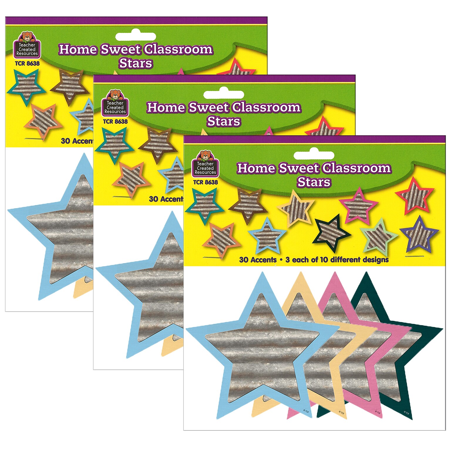 Teacher Created Resources Home Sweet Classroom Stars Accents, 30 Per Pack, 3 Packs (TCR8638-3)