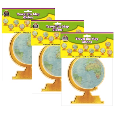 Teacher Created Resources Travel The Map Globes Accents, 30 Per Pack, 3 Packs (TCR8641-3)