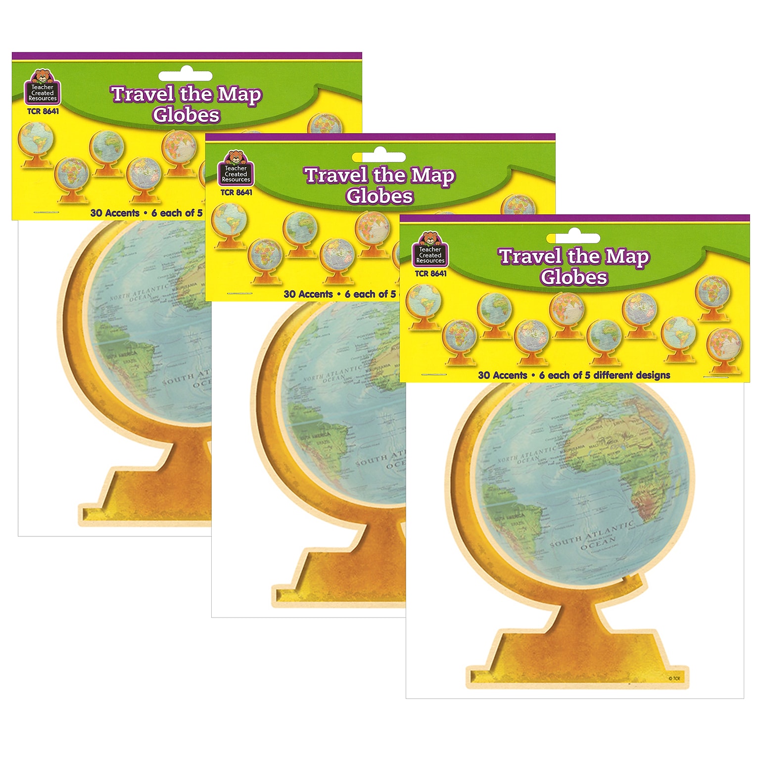 Teacher Created Resources Travel The Map Globes Accents, 30 Per Pack, 3 Packs (TCR8641-3)