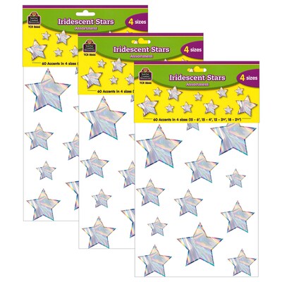 Teacher Created Resources Iridescent Stars Accents - Assorted Sizes, 60 Per Pack, 3 Packs (TCR8666-3)