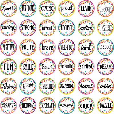 Teacher Created Resources Confetti Positive Words Mini Accents, 36 Per Pack, 6 Packs (TCR8732-6)