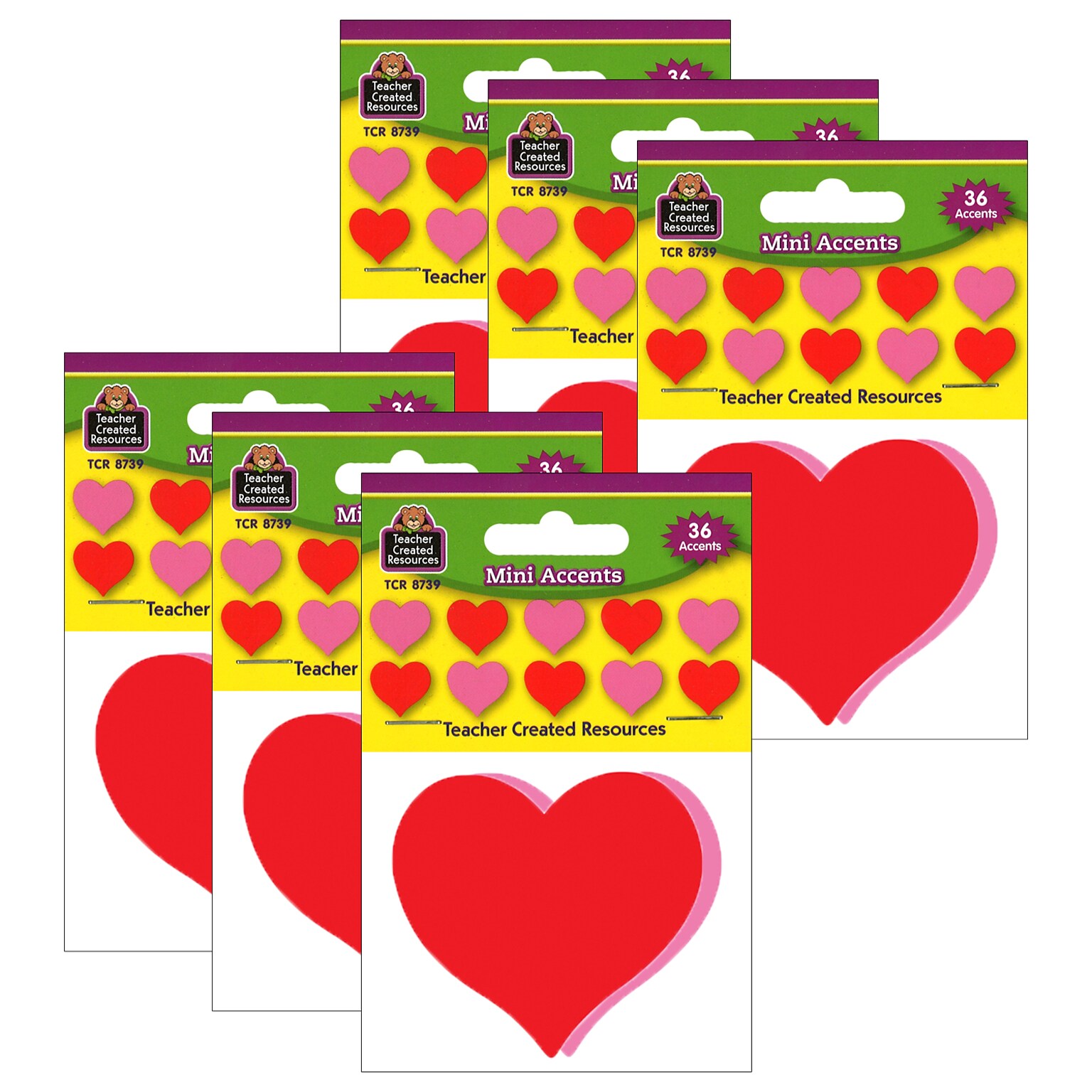 Teacher Created Resources Hearts Mini Accents, 36 Per Pack, 6 Packs (TCR8739-6)