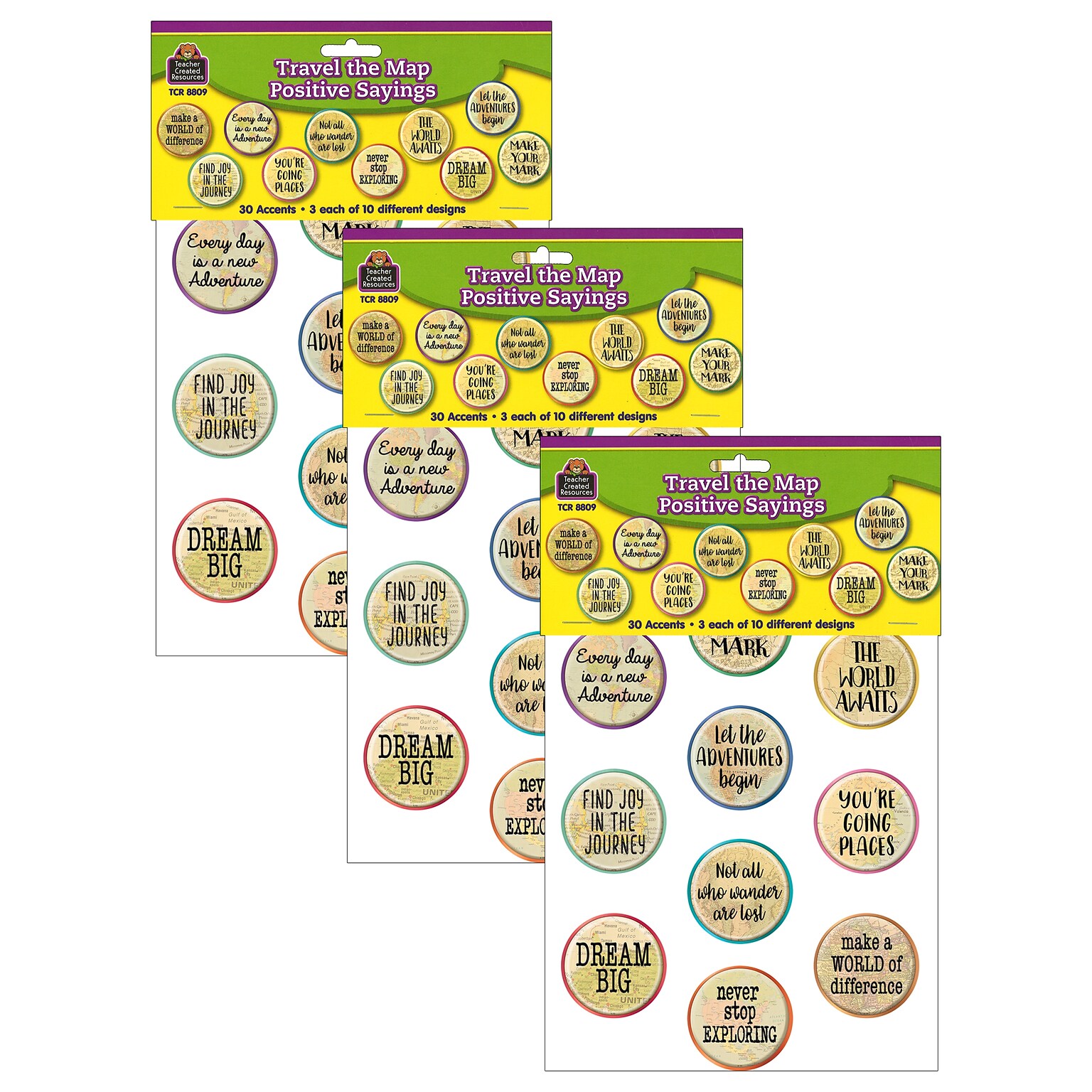 Teacher Created Resources Travel the Map Positive Saying Accents, 30 Per Pack, 3 Packs (TCR8809-3)