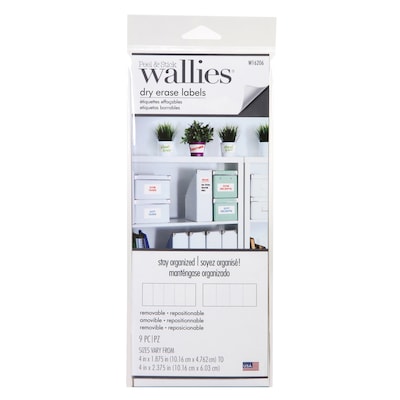 Wallies Dry Erase Rectangle Labels, White, 9 Pieces (WLE16206)