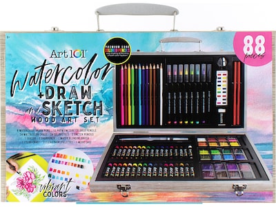 Art 101 Watercolor Draw and Sketch Drawing Kit, Assorted Colors, 88 Pieces (53088)