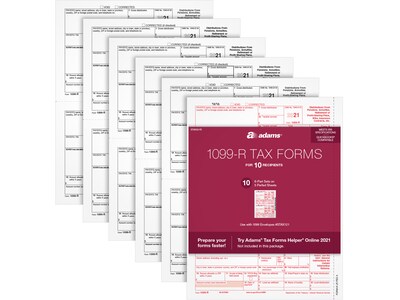 Adams 2021 1099-R Tax Form, 6-Part, 10/Pack (STAX521R)