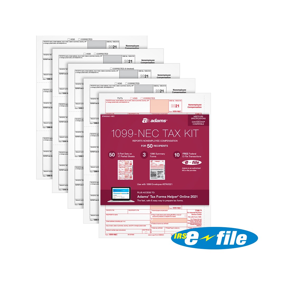 Adams 2021 1099-NEC Tax Form Kit, White, 50/Pack (STAX55021-NEC) | Quill.com