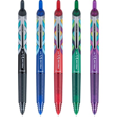 Pilot Precise V5 RT Deco Collection Retractable Rollerball Pens, Extra Fine Point, Assorted Ink, 5/Pack (41980)