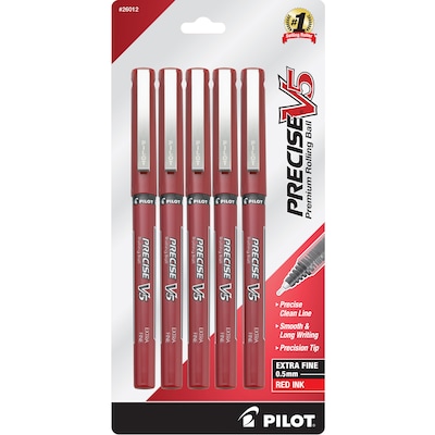 Pilot Precise V5 Rollerball Pens, Extra Fine Point, Red Ink, 5/Pack (26012)