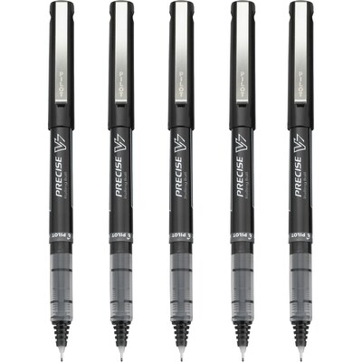 Pilot Precise V7 Rollerball Pens, Fine Point, Black Ink, 5/Pack (26020)