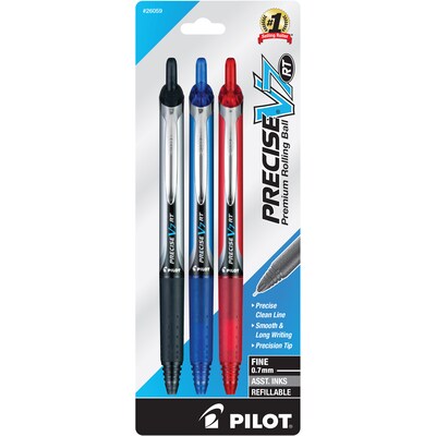 Pilot Precise V7 RT Retractable Rollerball Pens, Fine Point, Assorted Ink, 3/Pack (26059)