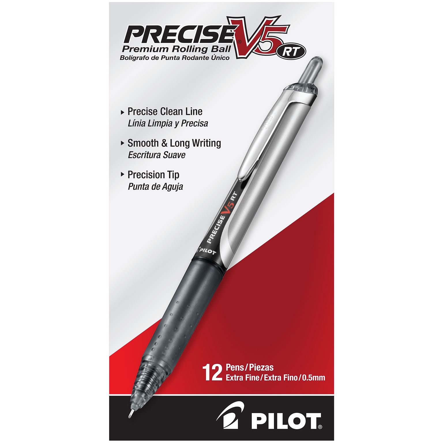 Pilot Precise V5 RT Retractable Rollerball Pens, Extra Fine Point, Black Ink, Dozen (26062)