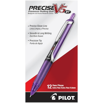 Pilot Precise V5 RT Retractable Rollerball Pens, Extra Fine Point, Purple Ink, Dozen (26066)