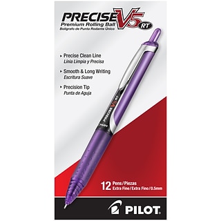 Pilot Precise V5 RT Retractable Rollerball Pens, Extra Fine Point, Purple Ink, Dozen (26066)