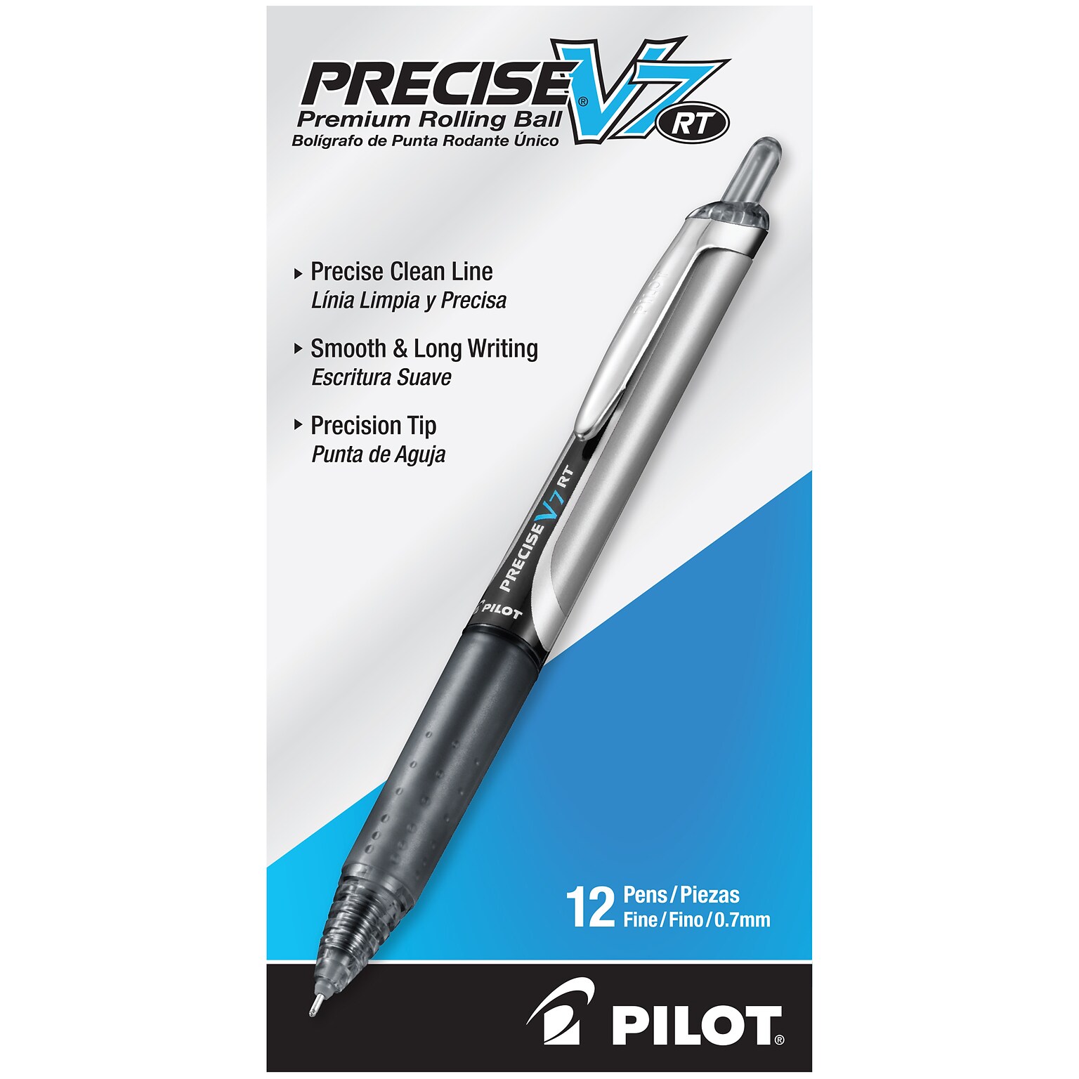 Pilot Precise V7 RT Retractable Rollerball Pens, Fine Point, Black Ink, Dozen (26067)