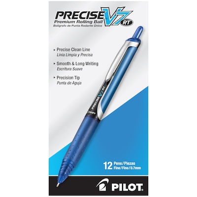 Pilot Precise V7 RT Retractable Rollerball Pens, Fine Point, Blue Ink, Dozen (26068)