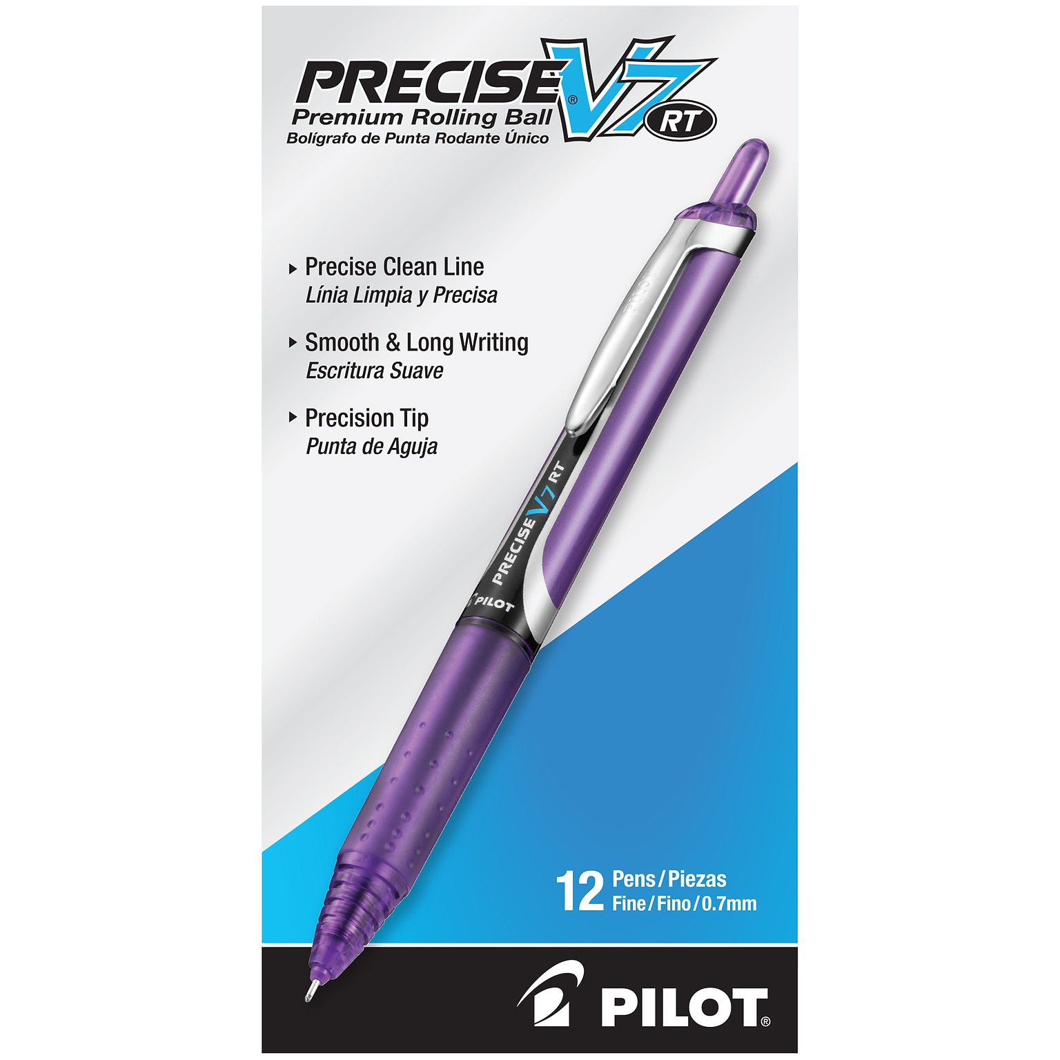 Pilot Precise V7 RT Retractable Rollerball Pens, Fine Point, Purple Ink, Dozen (26071)