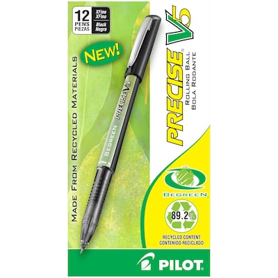 Pilot Precise V5 BeGreen Rollerball Pens, Extra Fine Point, Black Ink, Dozen (26300)