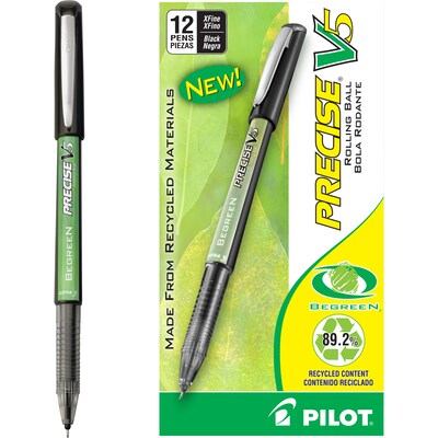 Pilot Precise V5 BeGreen Rollerball Pens, Extra Fine Point, Black Ink, Dozen (26300)