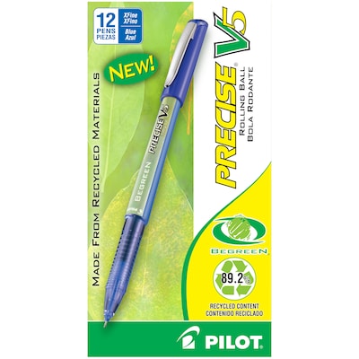 Pilot Precise V5 BeGreen Rollerball Pens, Extra Fine Point, Blue Ink, Dozen (26301)