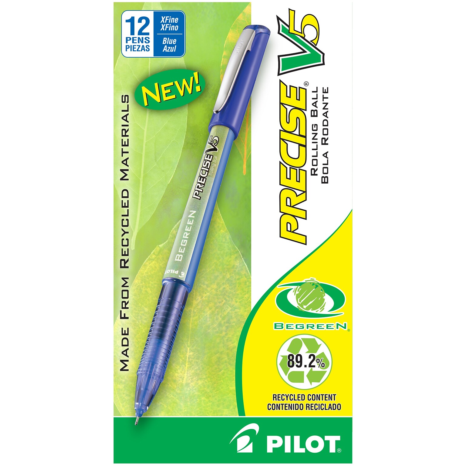 Pilot Precise V5 BeGreen Rollerball Pens, Extra Fine Point, Blue Ink, Dozen (26301)