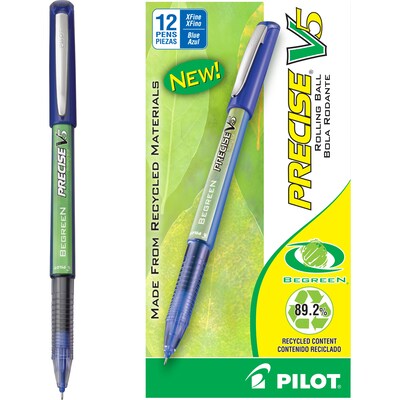Pilot Precise V5 BeGreen Rollerball Pens, Extra Fine Point, Blue Ink, Dozen (26301)