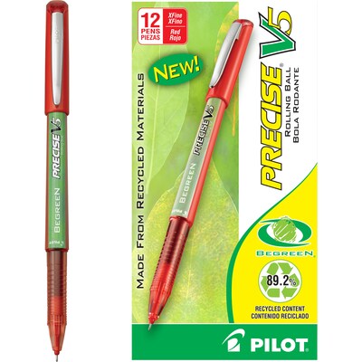 Pilot Precise V5 BeGreen Rollerball Pens, Extra Fine Point, Red Ink, Dozen (26302)