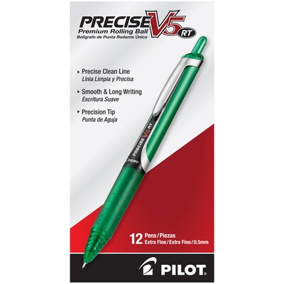 Pilot Precise V5 Retractable Rollerball Pen, Extra Fine Point, Green Ink (26065)