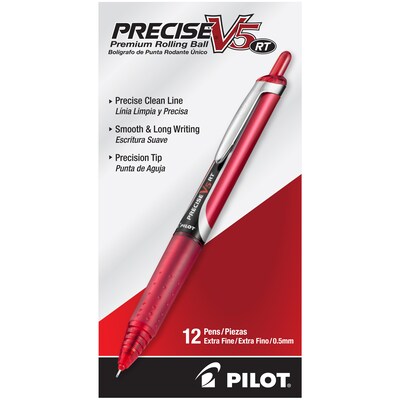 Pilot Precise V5 RT Retractable Rollerball Pens, Extra Fine Point, Red Ink, Dozen (26064)