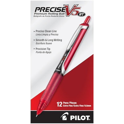 Pilot Precise V5 RT Retractable Rollerball Pens, Extra Fine Point, Red Ink, Dozen (26064)