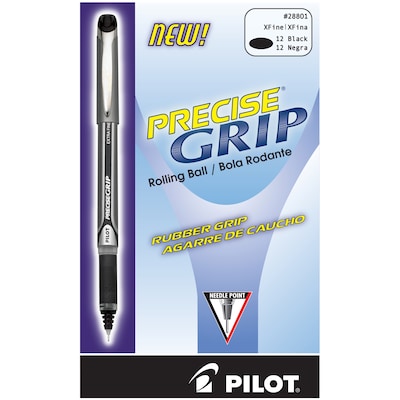 Pilot Precise Grip Rollerball Pens, Extra Fine Point, Black Ink, Dozen (28801)