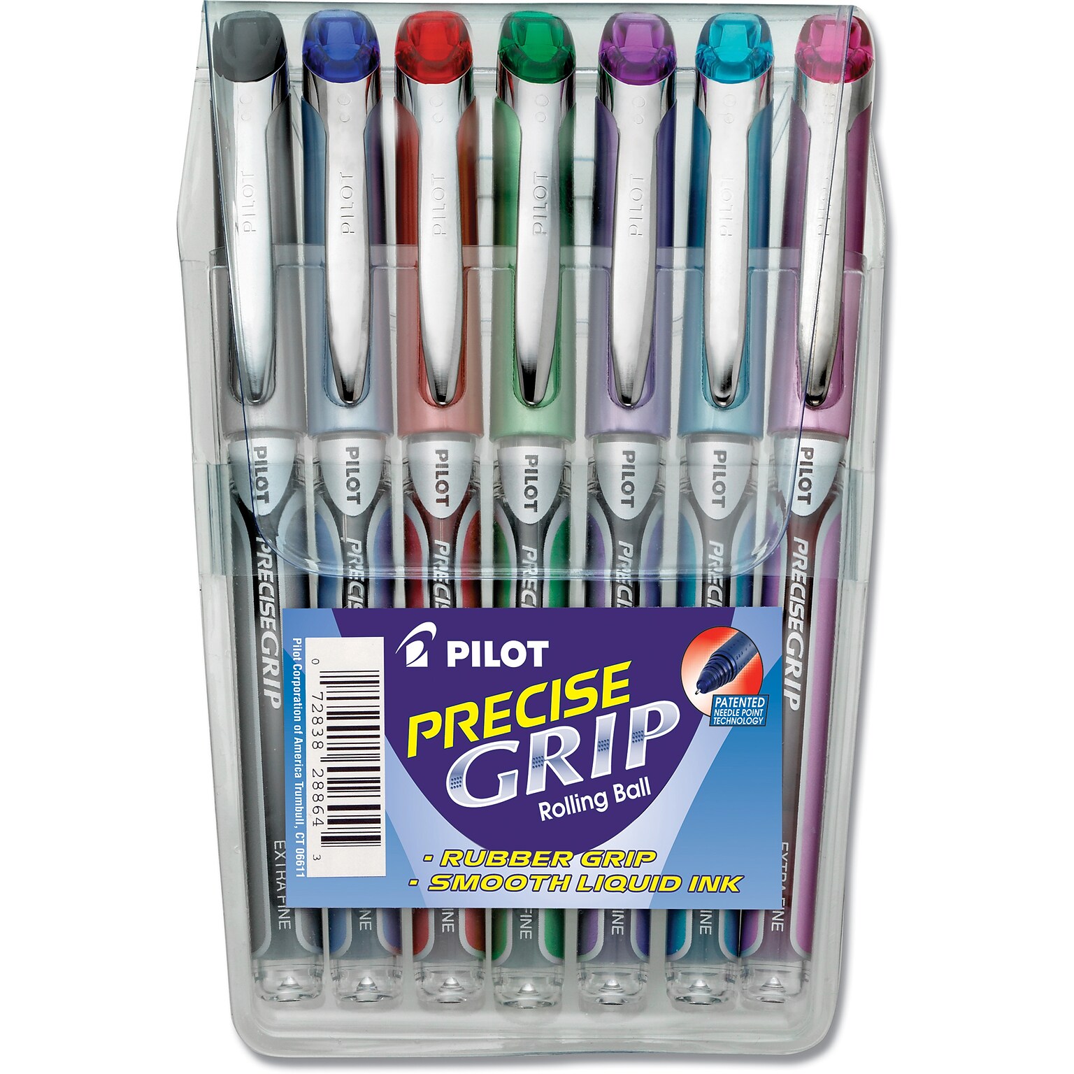 Pilot Precise Grip Rollerball Pens, Extra Fine Point, Assorted Ink, 7/Pack (28864)