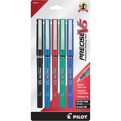 Pilot Precise V5 Rollerball Pens, Extra Fine Point, Assorted Ink, 5/Pack (26013)