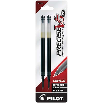 Pilot Precise V5 RT Rollerball Pen Refill, Extra Fine Tip, Black Ink, 2/Pack (77273)