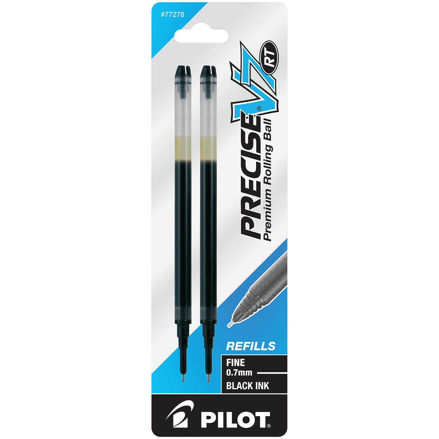 Pilot Precise V7 RT Rollerball Pen Refill, Fine Tip, Black Ink, 2/Pack (77278)