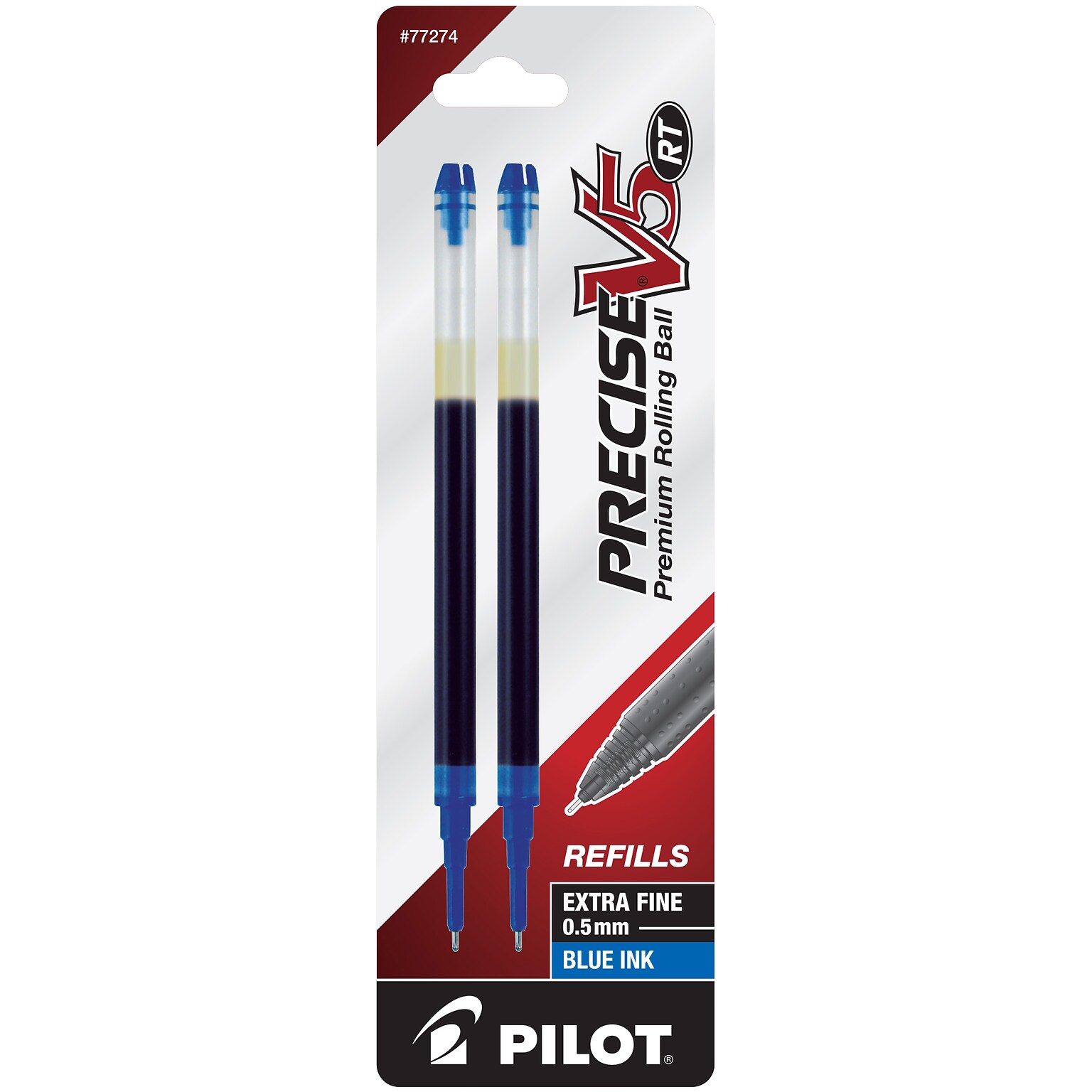 Pilot Precise V5 RT Rollerball Pen Refill, Extra Fine Tip, Blue Ink, 2/Pack (77274)