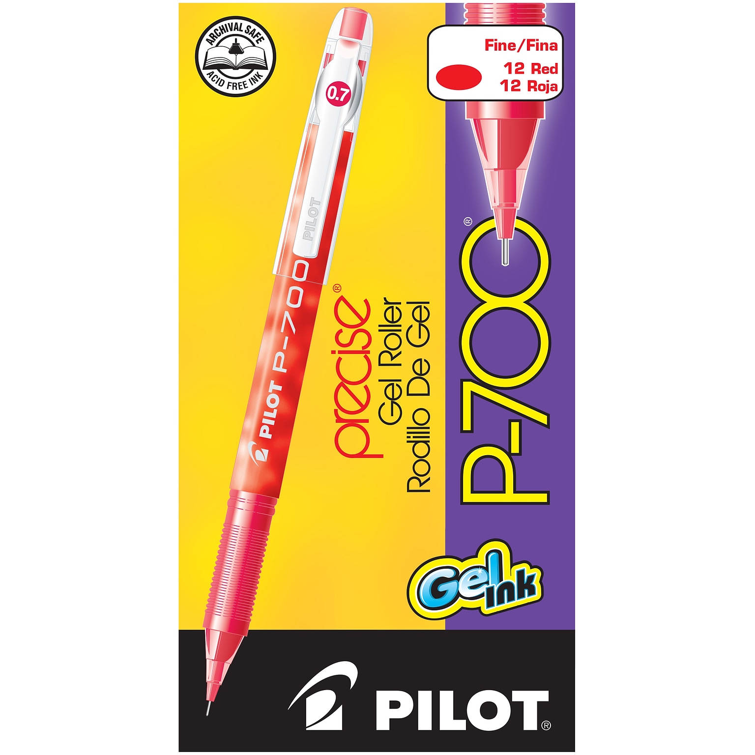 Pilot Precise P-700 Gel Pens, Fine Point, Red Ink, Dozen (38612)
