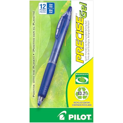 Pilot Precise Gel BeGreen Retractable Gel Pens, Fine Point, Blue Ink, Dozen (15002)