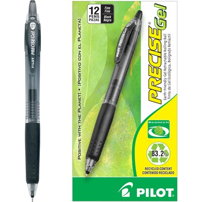 Pilot Precise Gel BeGreen Retractable Gel Pens, Fine Point, Black Ink, Dozen (15001)