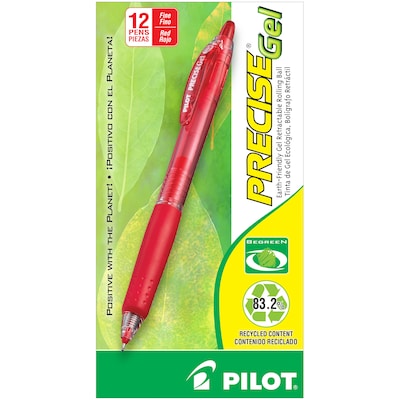 Pilot Precise Gel BeGreen Retractable Gel Pens, Fine Point, Red Ink, Dozen (15003)