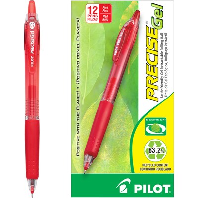 Pilot Precise Gel BeGreen Retractable Gel Pens, Fine Point, Red Ink, Dozen (15003)