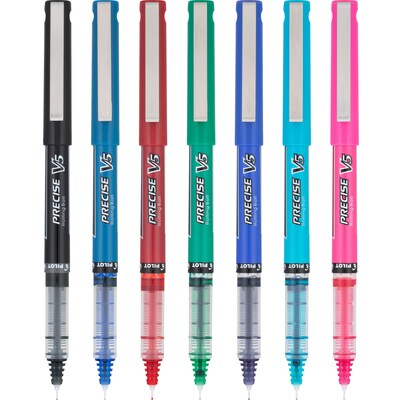 Pilot Precise V5 Rollerball Pens, Extra Fine Point, Assorted Ink, 7/Pack (26015)