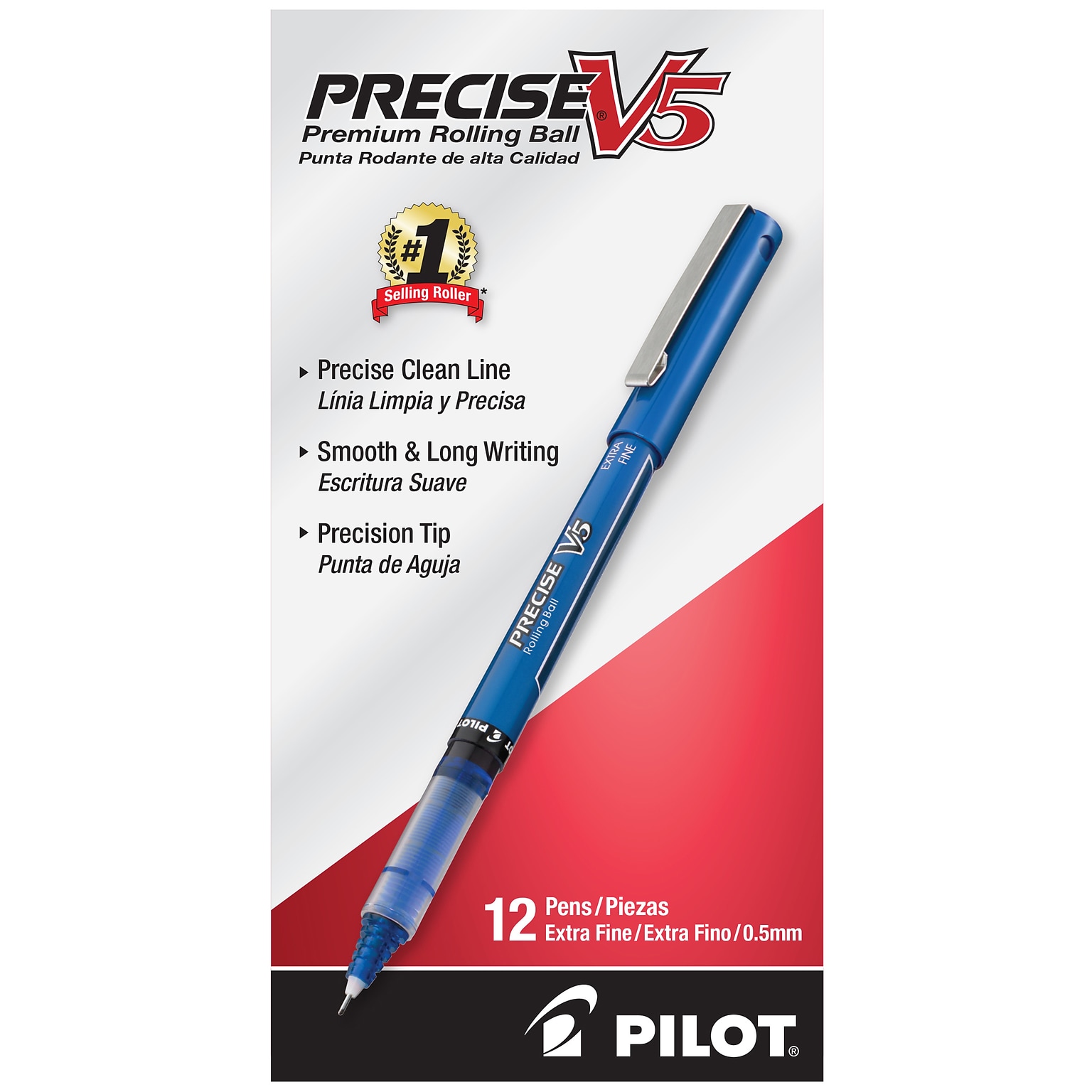 Pilot Precise V5 Rollerball Pens, Extra Fine Point, Blue Ink, Dozen (35335)