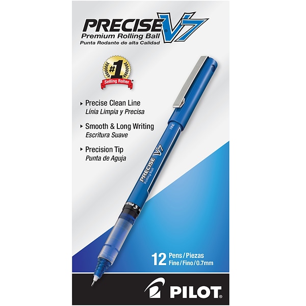 Pilot Precise V7 Rollerball Pens, Fine Point, Blue Ink, Dozen (35349)
