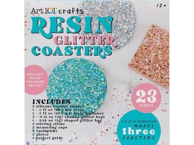 Art 101 Crafts Resin Glitter Coaster Kit, Assorted Colors, 6/Carton (40064)