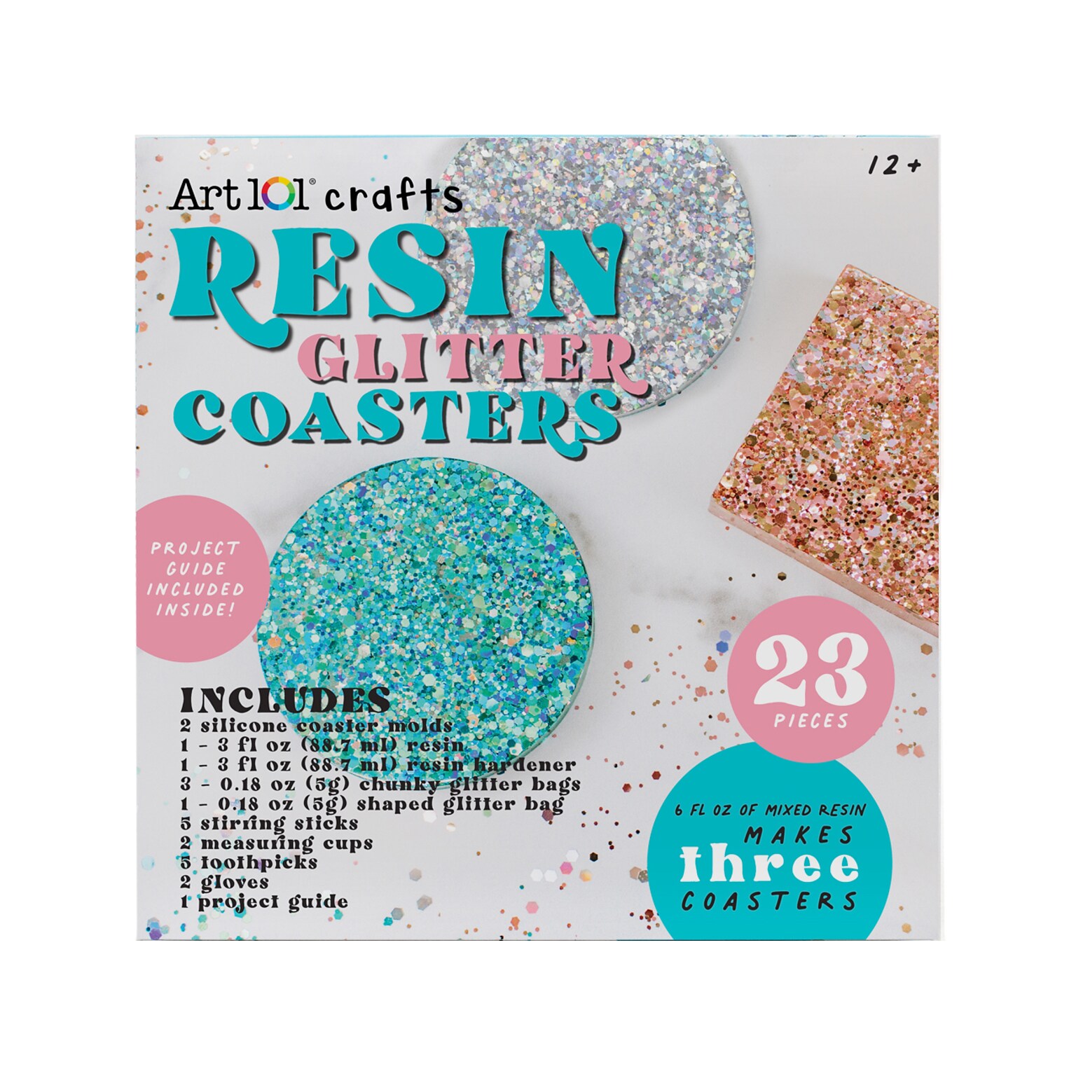 Art 101 Crafts Resin Glitter Coaster Kit, Assorted Colors, 6/Carton (40064)