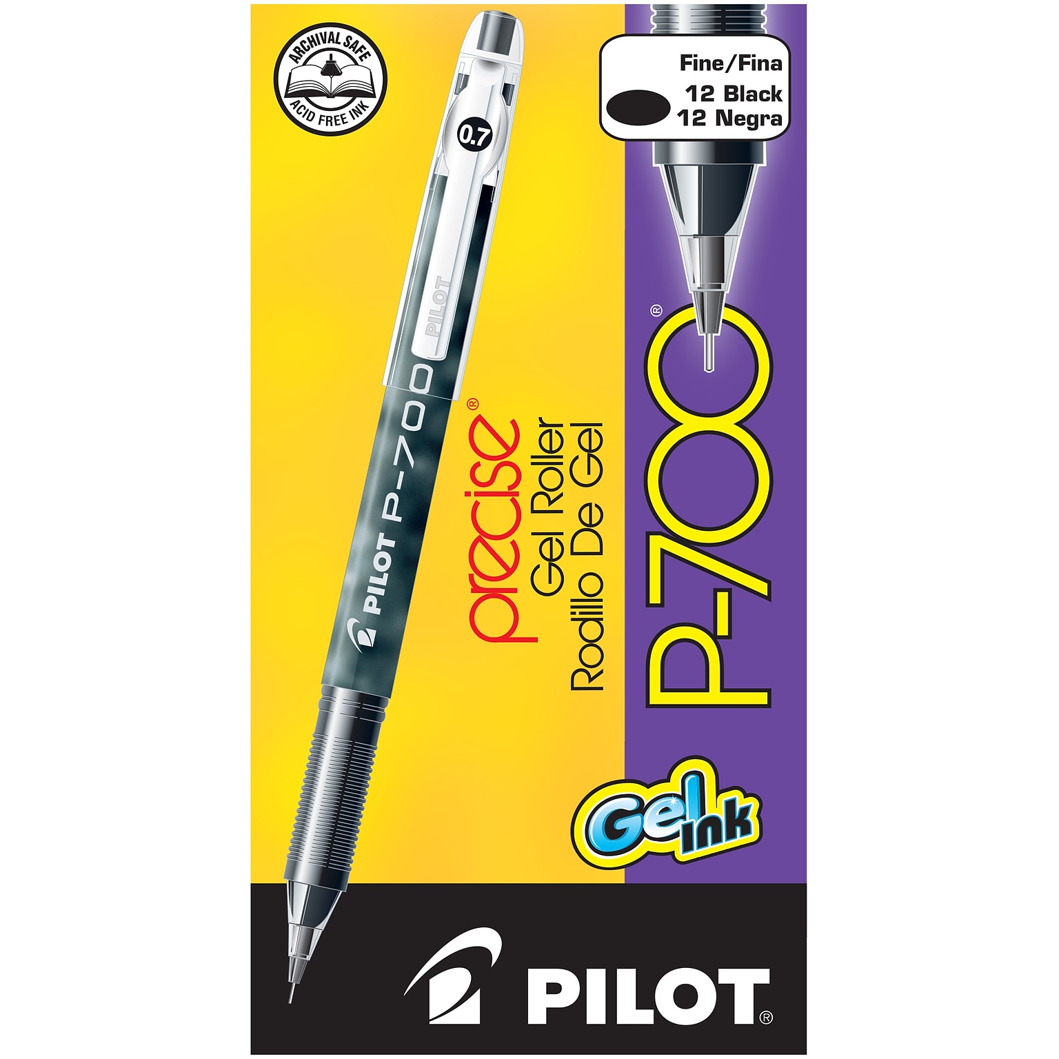 Pilot Precise P-700 Gel Pens, Fine Point, Black Ink, Dozen (38610)