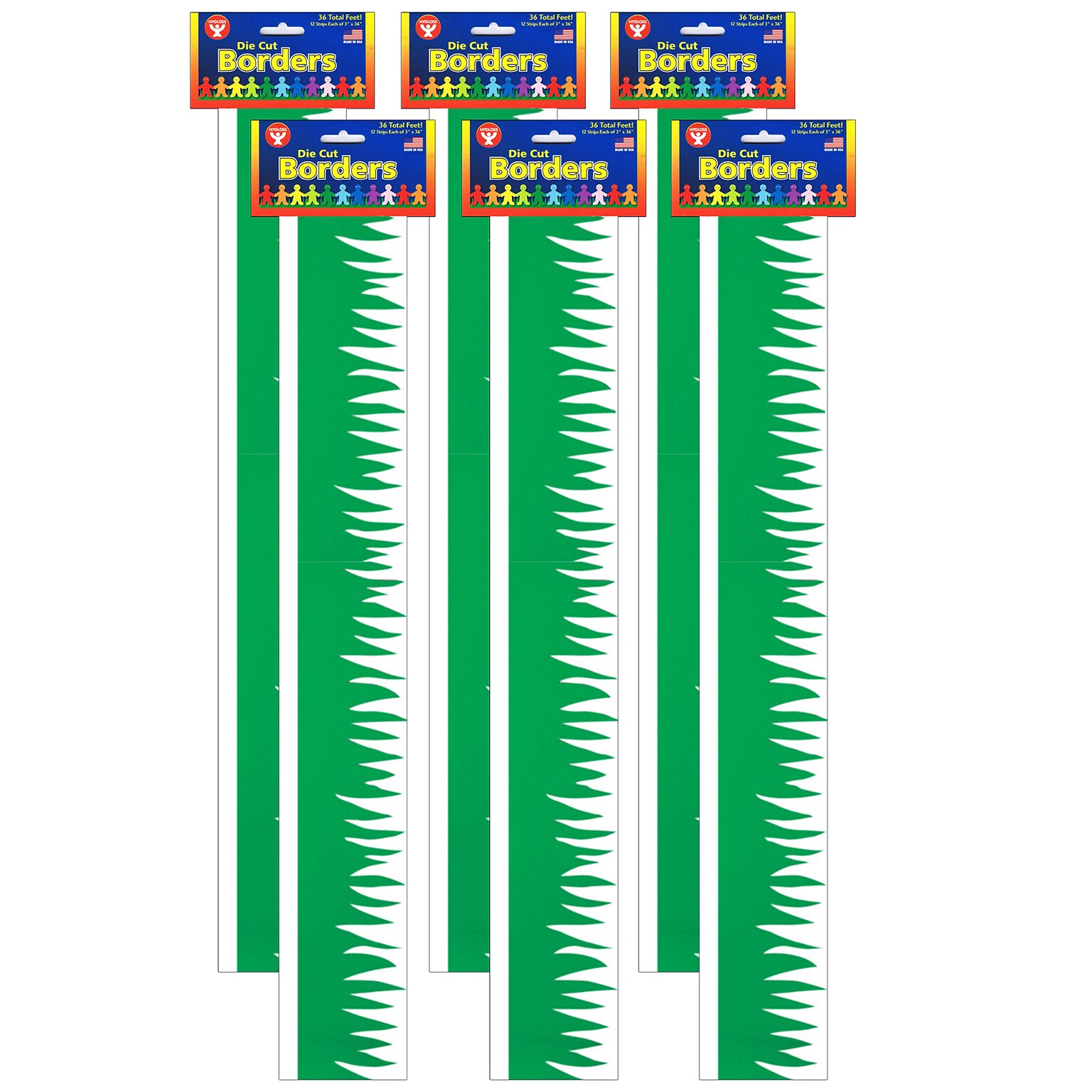 Hygloss Green Grass Border, 36 Feet Per Pack, 6 Packs (HYG33601-6)