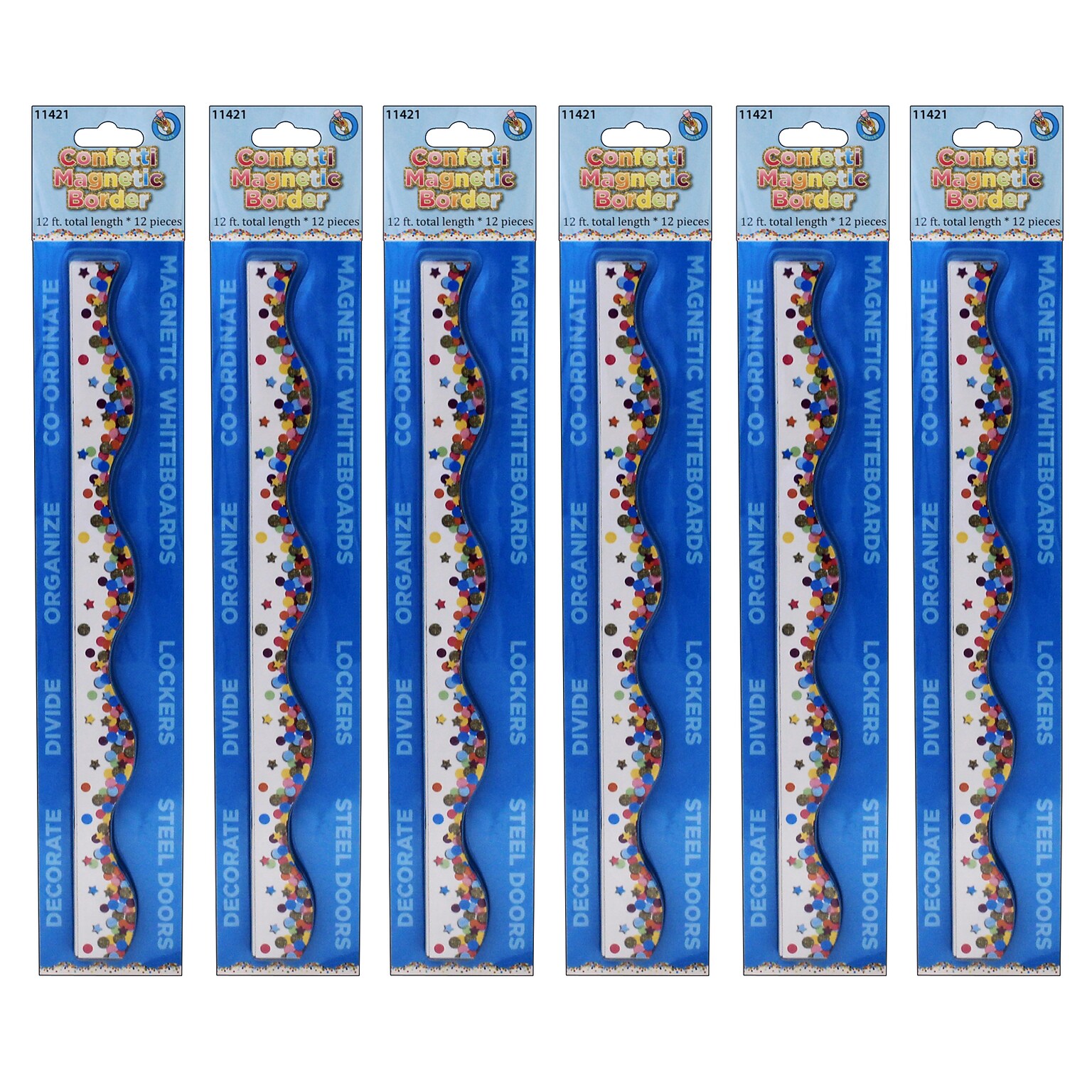Ashley Productions Magnetic Scallop Border, Confetti, 12 Feet Per Pack, 6 Packs (ASH11421-6)